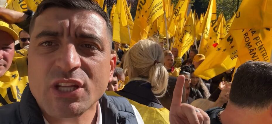 protest AUR la Bistrița, George Simion