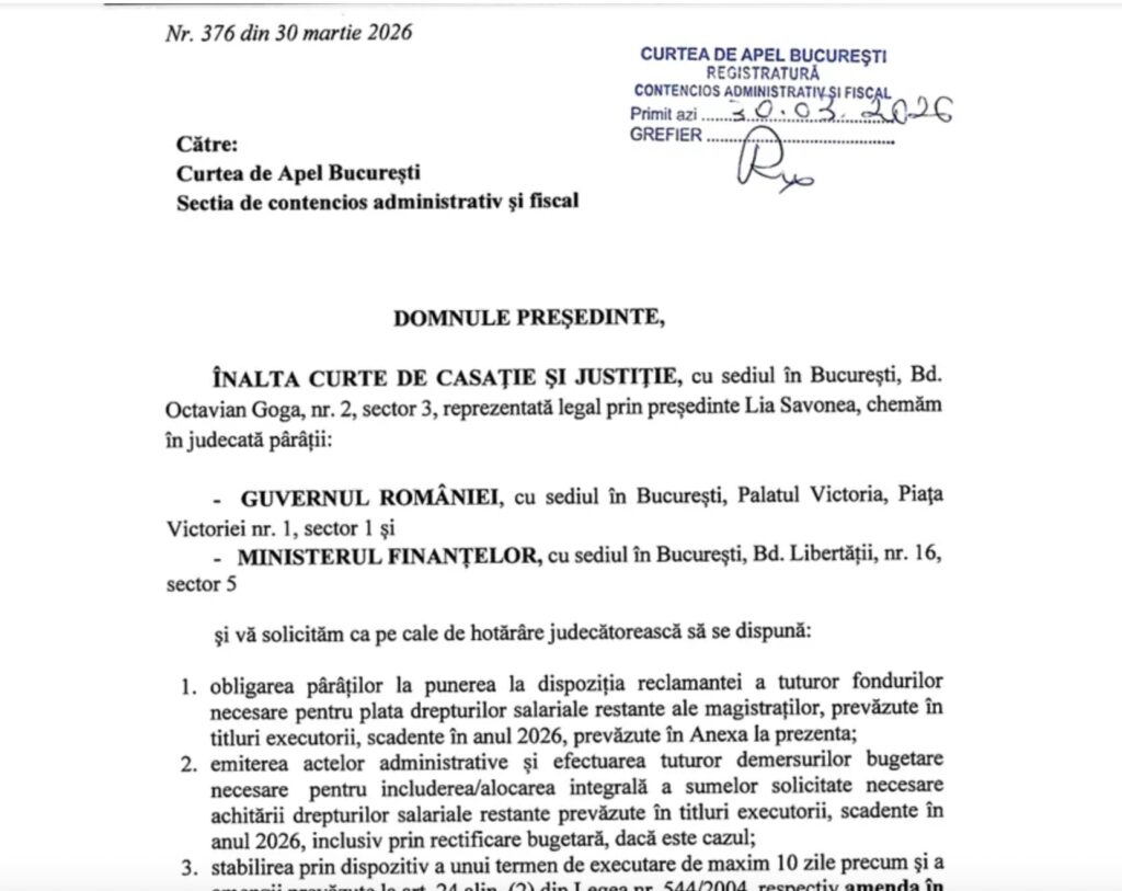 Actiune-in-Instanta-ICCJ/ plati restante magistrati