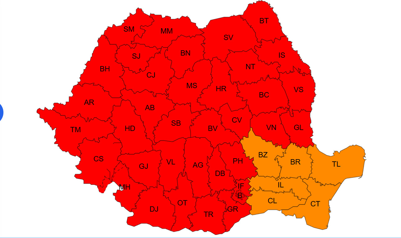 Aproape toată România intră luni sub cod roșu de caniculă / Temperaturile ajung până la 41 de grade