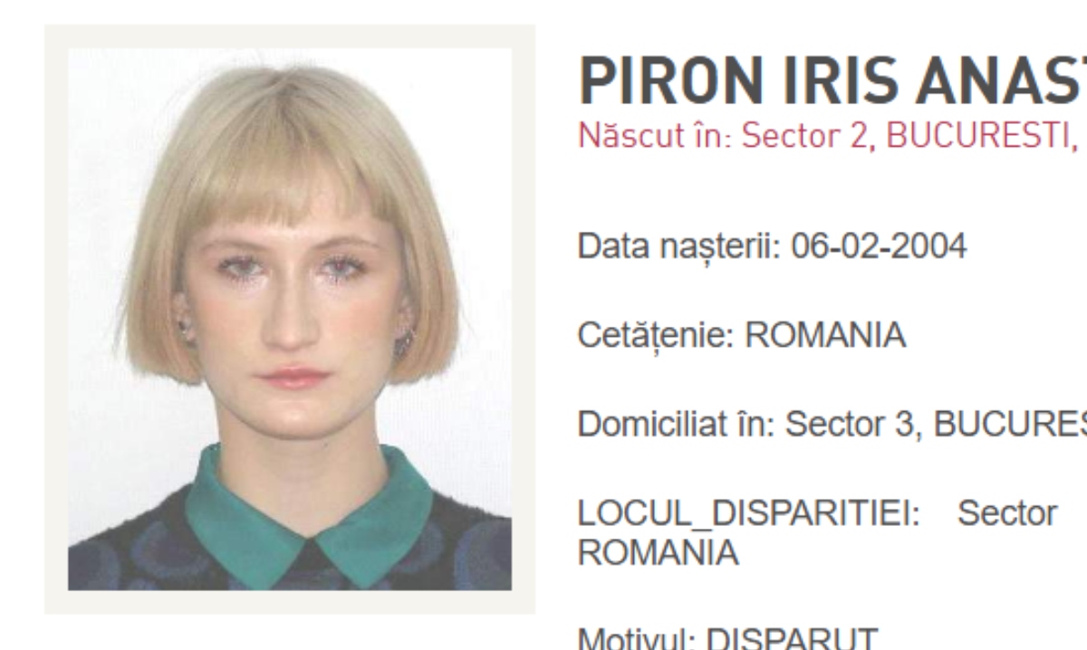 Tânără de 22 de ani din București, dată dispărută / Poliția cere ajutor pentru găsirea acesteia