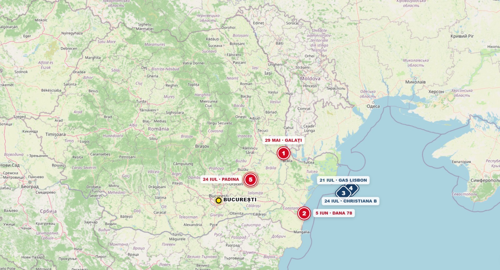 HARTĂ INTERACTIVĂ & TIMELINE | Cele mai grave incidente cu drone pe teritoriul României și în împrejurimi, în ultimele două luni / De la Galați la Buzău, prin Portul Constanța și Marea Neagră