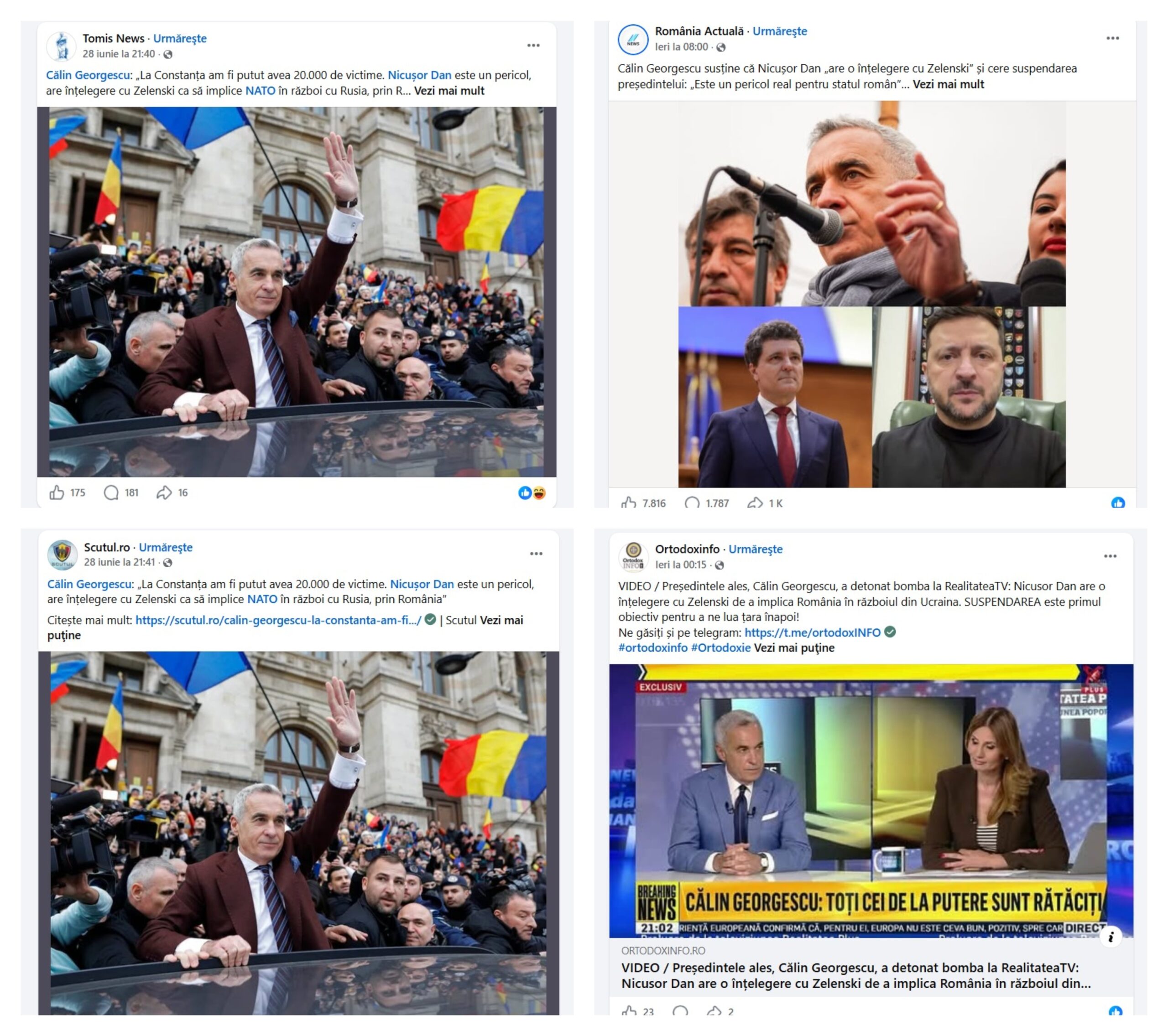 “Zelenski și Nicușor Dan au o înțelegere ca să bage NATO în război prin intermediul României”: Fake reșapat de pro-rusul Călin Georgescu în interviul cu Anca Alexandrescu și viralizat pe Facebook în timp ce toată lumea vorbea despre ruptura ”suveraniștilor”