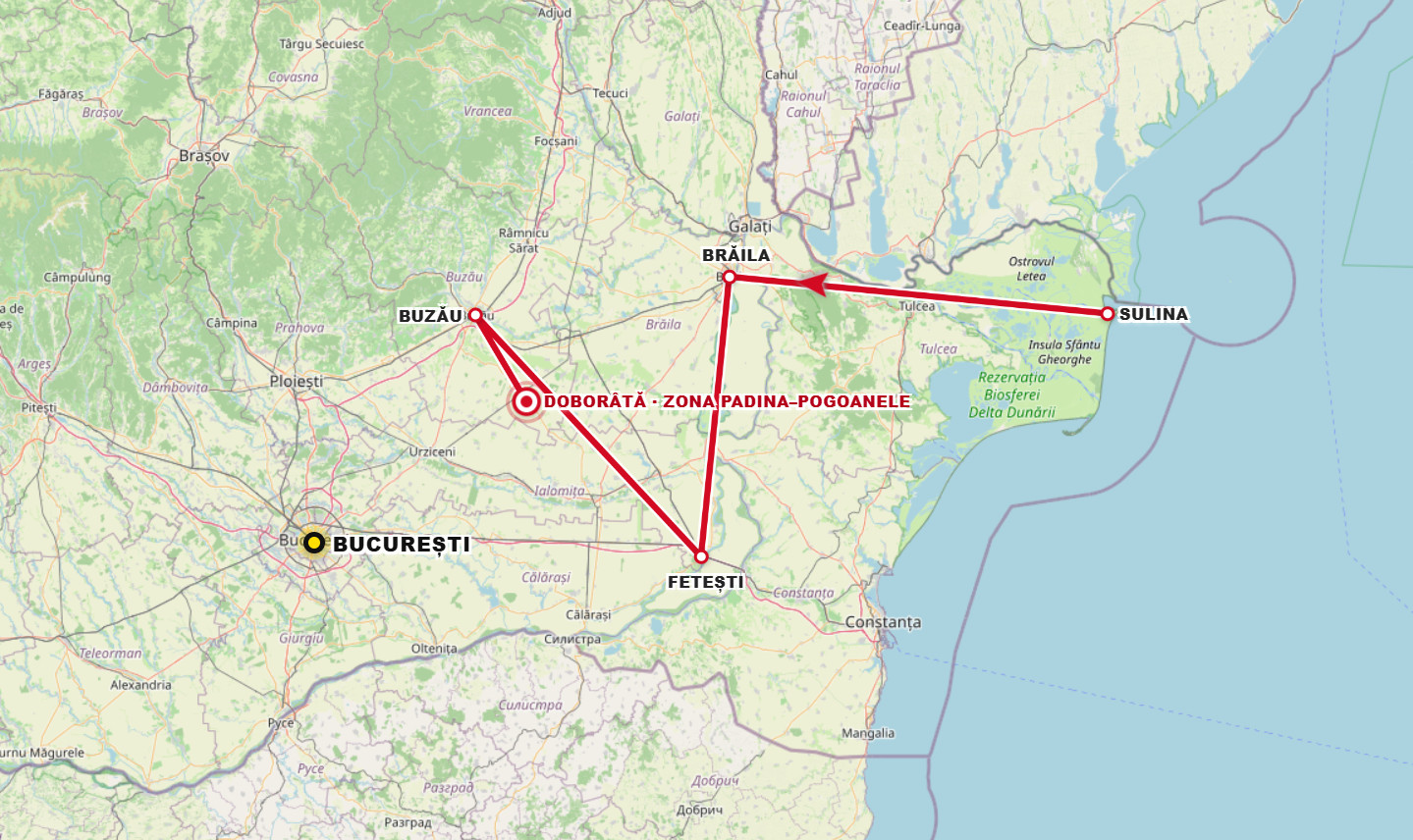 HARTĂ INTERACTIVĂ | Traseul dronei doborâte de pilotul român F-16 deasupra României: De la Sulina la Buzău, prin Brăila și Fetești