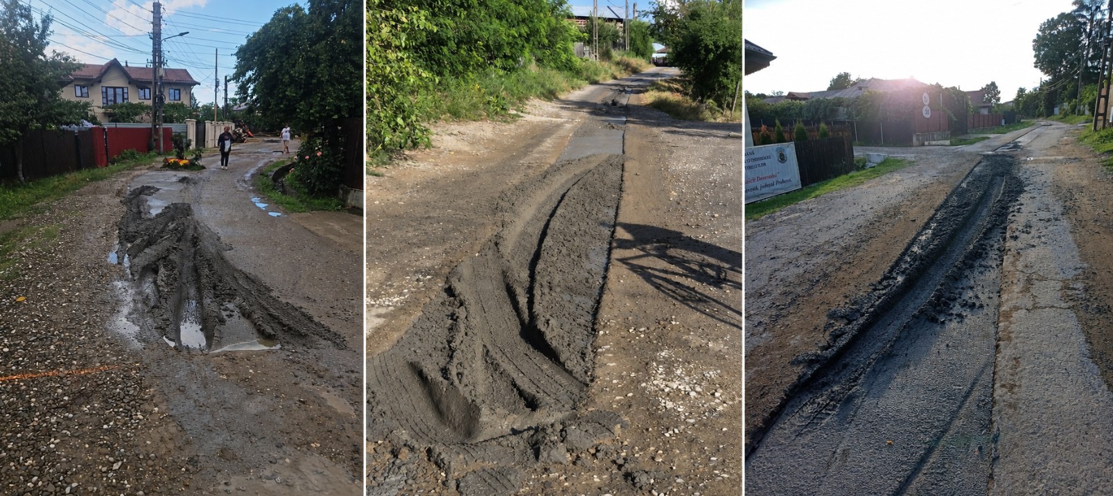 Șoferii ”sabotează” PNRR într-o comună din Ploiești / Intră constant cu mașinile în betonul proaspăt turnat pe stradă / Primar: ”Suntem presați de Ministerul Mediului să terminăm lucrările de canalizare, finanțate prin PNRR, din fonduri europene, până la sfârșitul acestei luni”
