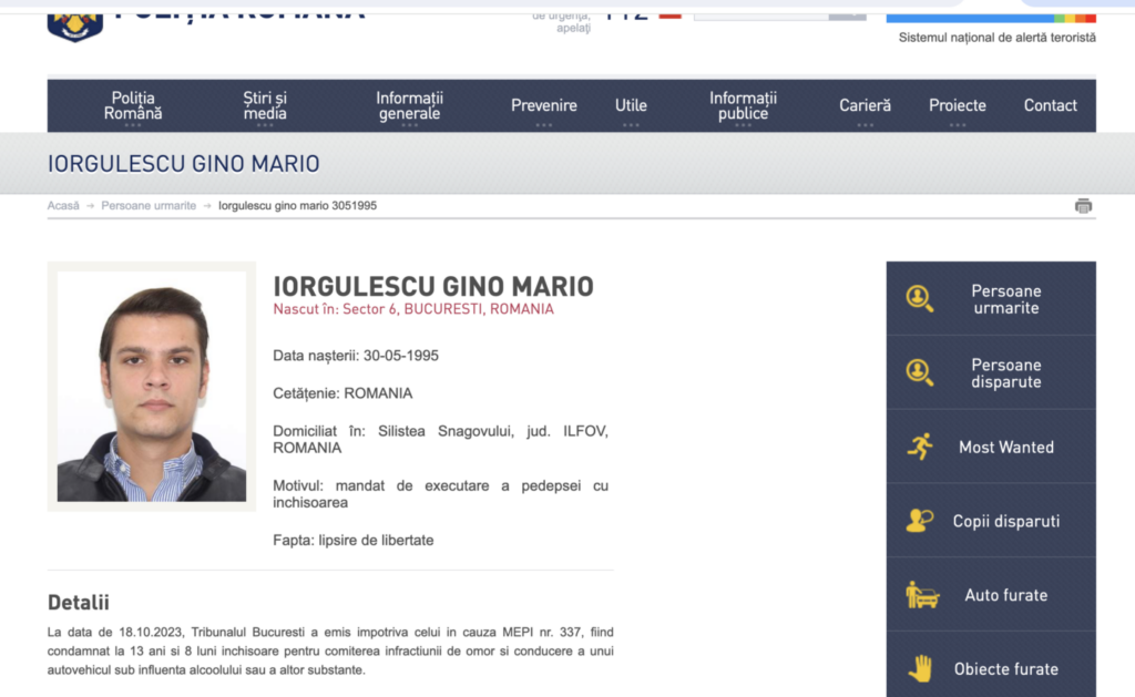 mandat arestare iorgulescu