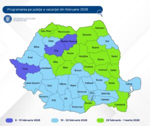 Harta cu săptămânile de vacanță pentru fiecare județ din România