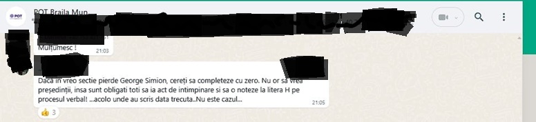 FOTO: Screenshot conversație instructaj delegați în secții de votare ai partidului POT / Vot alegeri prezidențiale în turul doi