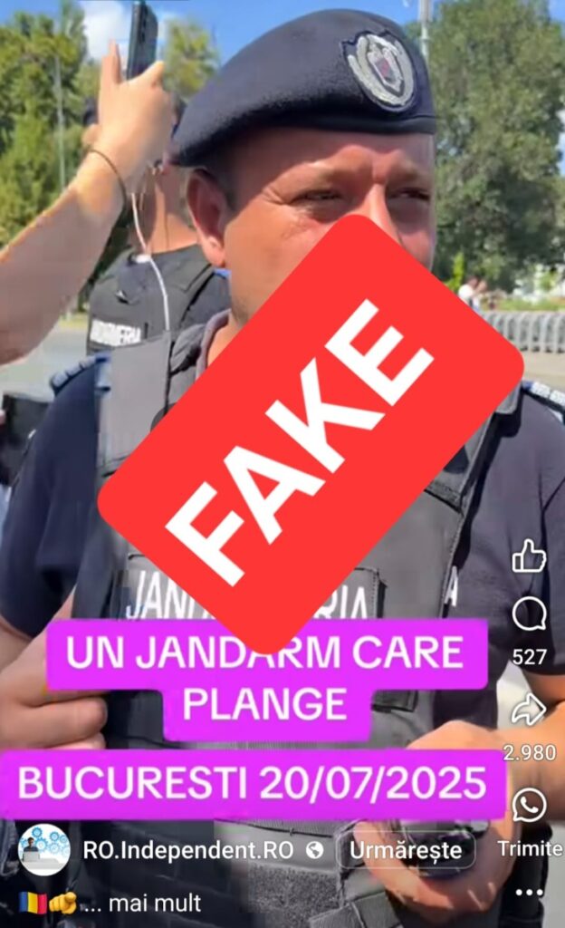 Jandarm, plânge, fake