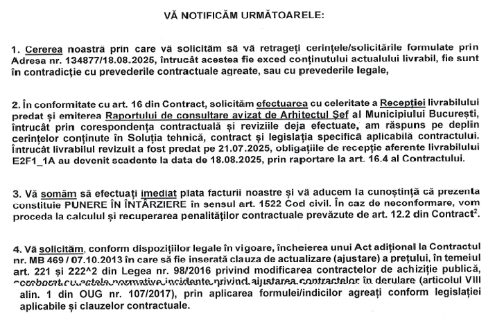notificare Consorțiu de elaborare PUG adresată PMB