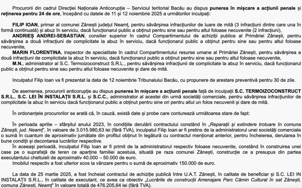 primar comuna zanesti retinut